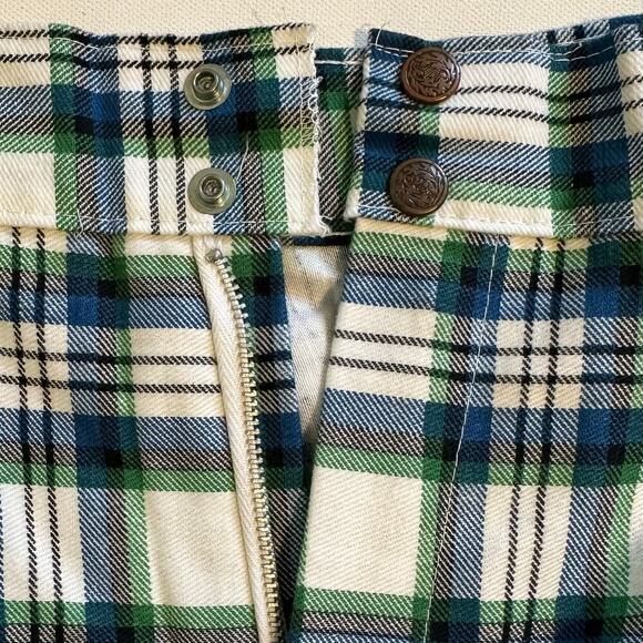 NWT Vintage 60s 70s Green Plaid Flared Cuffed Pants 4/6 - Picture 5 of 12